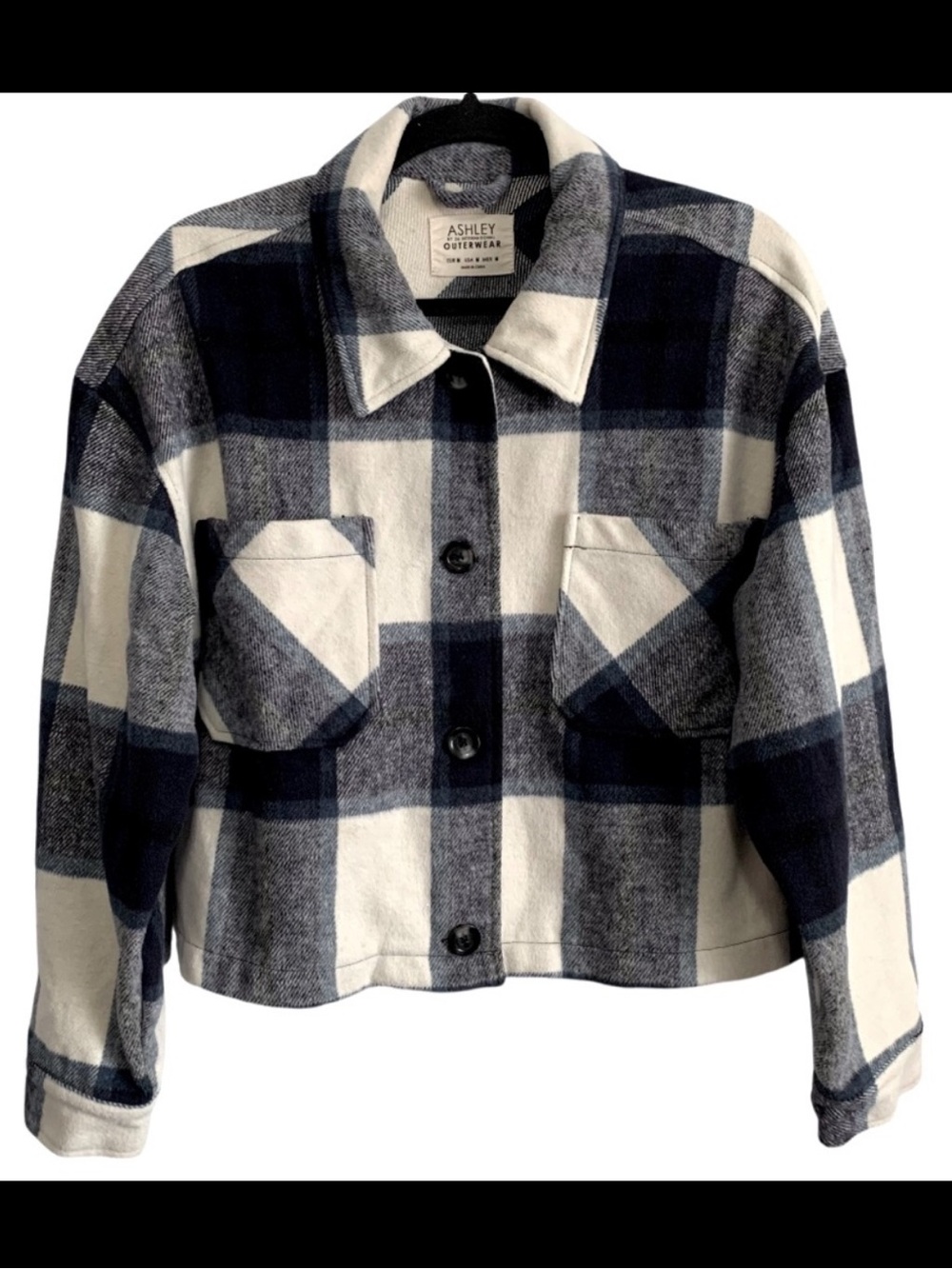 Ashley by 26 National Outerwear Checkered Cropped Fleece Jacket